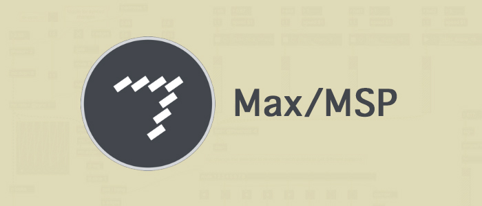 Logo de Max Msp circular con una flecha dentro hecha con pequeños rectángulos